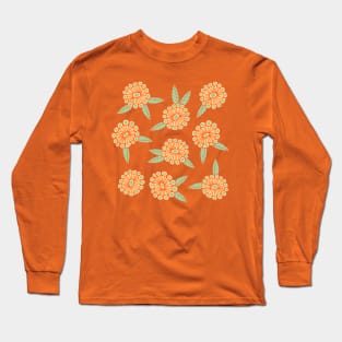 WARM AND SUNNY Boho Retro Bright Floral Botanical Coral Orange Mint Green Cream - UnBlink Studio by Jackie Tahara Long Sleeve T-Shirt